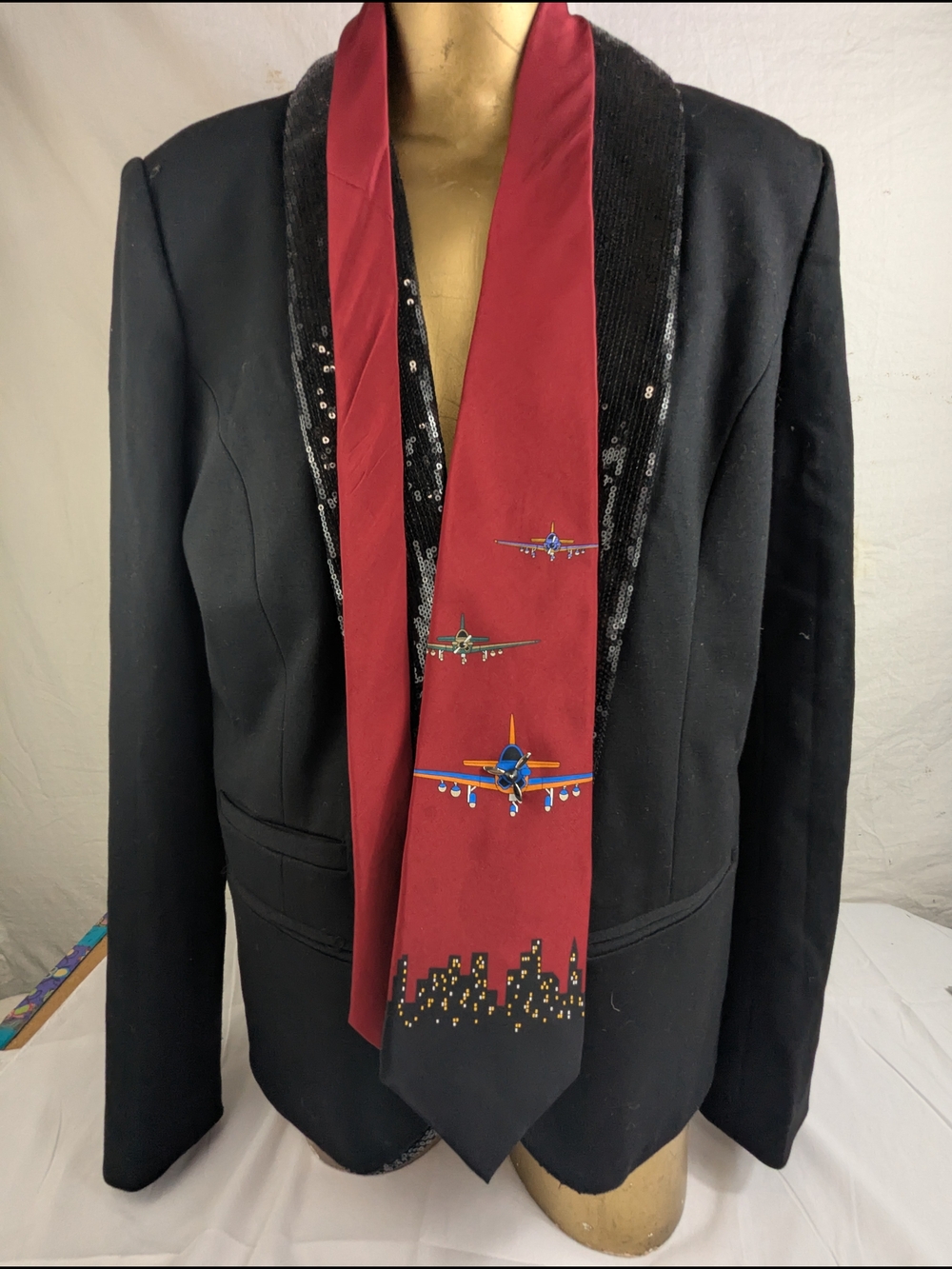 Vicky Davis Happy Landing Tie Plane Graphics With Metal Propeller 100% Silk